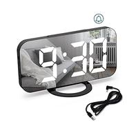 U-picks Digital Alarm Clock, Bedside Alarm Clock, Non-ticking Alarm Clock, Dimmable LED Display Alarm Clock, Digital Mirror Alarm, Snooze Function, 3 Modes of Dimming, USB Alarm Clock for Bedroom