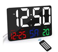 U-picks Digital Alarm clock Wall Remote Control, 11.5'' Large LED display desk clocks Week,Temperature,Adjustable Brightness, 12/24 Hr,Calendar Bedroom Office-Colorful Digit, Black-colorful Digit