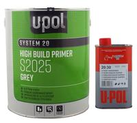 U-POL 1.25 Litre 2K High Build Paint Primer Kit 1 Litre Tin of GREY S2025G + S2030 Fast Hardner Kit