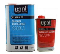 U-POL 1.5lt Clear Lacquer Kit S2080 2K HS Acrylic 1 Litre Clearcoat Lacquer + UPol S2031 Extra Fast 0.5 Litre Hardener Activator