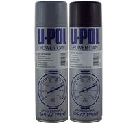 U-POL Power Can SATIN BLACK Paint - Durable top coat with a satin finish & GREY PRIMER - High build primer/filler for uneven surfaces Aerosols Twin Pack 1 of each Can 500ml Aerosols
