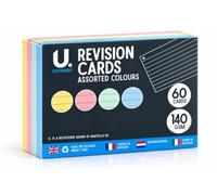U. Revision Cards - 60 Pack | Assorted Coloured Flash Cards | 140gsm Study Cards with Hole Punch | GCSE, A-Level & University Revision