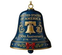 U.S. 250th Anniversary Bell Ornament - Patriotic Metal Decoration for Home/Office, Christmas Commemorative Historical Ornament for Gift & Collectors (Blue)