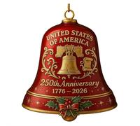 U.S. 250th Anniversary Bell Ornament - Patriotic Metal Decoration for Home/Office, Christmas Commemorative Historical Ornament for Gift & Collectors (Red)