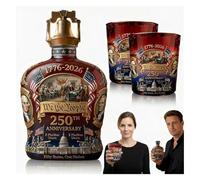 U.S. 250th Anniversary Commemorative Whiskey Bottle - 1776-2026 America We The People Heritage Bottle with 2 Glasses | Patriotic 3-Piece Gift for Men, Commemorative Spirit Set for Scotch or Bourbon