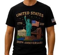 U.S. 250th Anniversary Edition T-Shirt, 250 Years American Flag Statue of Liberty 250th Anniversary USA T-Shirt (Black,4XL)