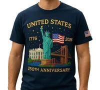 U.S. 250th Anniversary Edition T-Shirt, 250 Years American Flag Statue of Liberty 250th Anniversary USA T-Shirt (Blue,S)