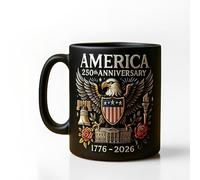 U.S.A. 250th Anniversary Commemorative Mug, Guarding Eagle - Flag Logo, U.S.A. 250th Anniversary Printed Ceramic Mug Collectible (Black, 450ml)