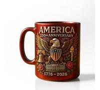 U.S.A. 250th Anniversary Commemorative Mug, Guarding Eagle - Flag Logo, U.S.A. 250th Anniversary Printed Ceramic Mug Collectible (Red, 450ml)