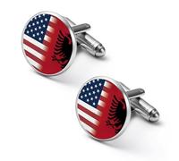 U.S.A & Albania Flag Alloy Cufflinks Men's Classic Cuff Link Fashion Shirt Accessories for Business Party Wedding 1.7cm
