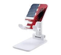 U.S.A & Albania Flag Folding Cell Phone Stand for Desk Adjustable Height Portable Cellphone Cradle for Office