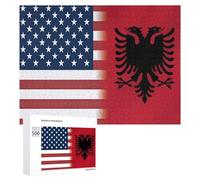 U.S.A & Albania Flag Funny Wooden Picture Puzzle Wood Jigsaw Creative Gift for Adults And Family Game