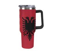 U.S.A & Albania Flag Large Capacity Car Cup 40 Oz Stainless Steel Insulated Travel Cup with Handle Straw