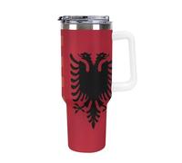 U.S.A & Albania Flag Large Capacity Car Cup 40 Oz Stainless Steel Insulated Travel Cup with Handle Straw