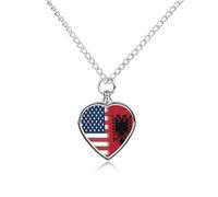 U.S.A & Albania Flag Pet Ashes Necklace Memorial Jewelry Dog Cat Keepsake Funeral Urn Pendant for Men Women