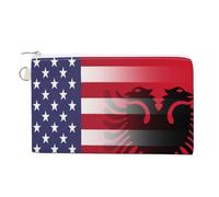 U.S.A. Albania Flag Portable Canvas Coin Purse Fashion Pencil Case Travel Makeup Bag