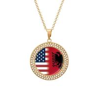 U.S.A & Albania Flag Vintage Necklace Gold Silver Pendant Jewelry Lady Multicolored Diamond Necklaces with Chain