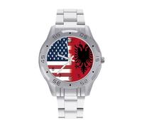 U.S.A & Albania Flag Vintage Wrist Watches Men's Classic Business Watch Casual Stainless Steel Band for Boyfriend Father