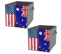 U.S.A And Australian Flag Foldable Open Storage Bins with Handles