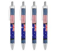 U.S.A And Australian Flag Retractable Ballpoint Pens 0.5mm Fine Black Inks Roller Smooth Writing Office Supplies 4 PCS
