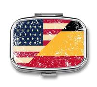 U.S.A and Belgium Vintage Flag Travel Pill Organizer Small Square Metal Portable Medicine Case Box for Purse Pocket