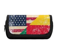 U.S.A and Benin Vintage Flag Cute Double Pencil Case Large Capacity Portable Pen Pouch with Zippered