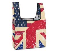 U.S.A And Birtish Vintage Flag Reusable Grocery Bags Shopping Large Capacity Washable Foldable Tote Bag Fits in Pocket