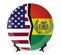 U.S.A And Bolivia Flag Printed Ceramic Decorative Plate Chinese Style Bone Dish with Stand China Art Porcelain Plates