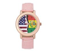 U.S.A and Bolivia Flag Women Simplicity Watch with Leather Strap Easy Reader Ladies Wristwatch