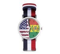 U.S.A and Bolivia Flag Woven Strap Watch Multicolor Wristwatch Easy Reader Analog Watches for Men Women Birthday Gift