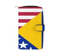 U.S.A and Bosnia and Herzegovina Flag Leather Bifold Organizer Wallet with Zipper Pocket Multifunctional Credit Card Holder