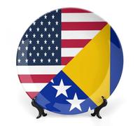 U.S.A And Bosnia And Herzegovina Flag Printed Ceramic Decorative Plate Chinese Style Bone Dish with Stand China Art Porcelain Plates