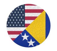 U.S.A And Bosnia And Herzegovina Flag Wooden Puzzle Letter on Back Circular Easy Jigsaw Puzzles for Elderly Birthday Gift Family Game