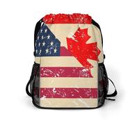 U.S.A And Canada Vintage Flag Trendy Drawstring Backpack Lightweight Gym Bag with Shoes Compartment Printed String Daypack