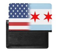 U.S.A and Chicago Flag Leather Passport Holder ID Card Protector Portable Cover Case Travel Wallet for Men Women