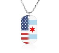 U.S.A And Chicago Flag Memory Necklace Jewelry Hip Hop Chain Pendant Statement Necklaces for Men Women 23.6in(60cm)