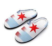 U.S.A And Chicago Flag Men's Cotton Slippers Indoor House Shoes Warm Gift for Travel Bedroom Hotel 13-14(46-47)