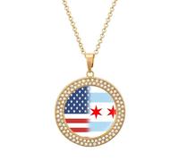 U.S.A And Chicago Flag Multicolored Diamond Necklaces Jewelry Brilliant Circle Pendant Necklace Gift for Women