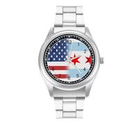 U.S.A and Chicago Flag Simple Stainless Watch Fashion Designer Wristwatch Easy Reader Analog Watches Gifts for Men
