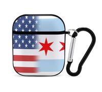 U.S.A And Chicago Flag Stylish Printed Bluetooth Headset Protective Cover Compatible with AirPods 1/2 with Buckle