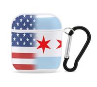 U.S.A And Chicago Flag Stylish Printed Bluetooth Headset Protective Cover Compatible with AirPods 1/2 with Buckle