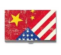 U.S.A and Chinese Grunge Flag Business Card Case Slim Card Holder