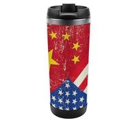 U.S.A and Chinese Grunge Flag Cute Travel Mugs with Lids Stainless Steel Insulated Two Layer Coffee Cups Tumblers for Hot Cold Drinks