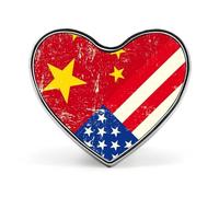 U.S.A And Chinese Grunge Flag Printed Heart Brooches Colorful Fashion Pins Badge for Backpacks Shirts Scarf