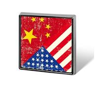 U.S.A And Chinese Grunge Flag Printed Square Brooches Colorful Fashion Pins Badge for Backpacks Shirts Scarf