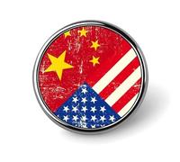 U.S.A And Chinese Grunge Flag Round Brooches Colorful Fashion Button Pins Badge for Backpacks Shirts Scarf