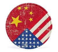 U.S.A And Chinese Grunge Flag Round Decorative Signs Hanging Plaques Vintage Iron Tin Sign Print Art Wall Art Painting