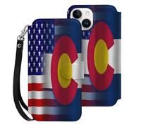 U.S.A And Colorado State Flag Cell Phone Flip Leather Case Classic Protection Compatible with iPhone 15/15 Plus/15 Pro/15 Pro Max