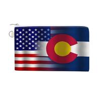 U.S.A and Colorado State Flag Coin Purse Small Wallets with Zippered Key Ring Cute Wallet