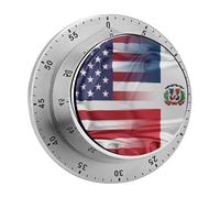 U.S.A And Dominican Flag 60 Minutes Wind Up Kitchen Timer Stainless Steel Countdown Mechanical Alarm for Cooking Workout